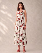 Floral Print Blazer Collar Vintage Maxi Dress