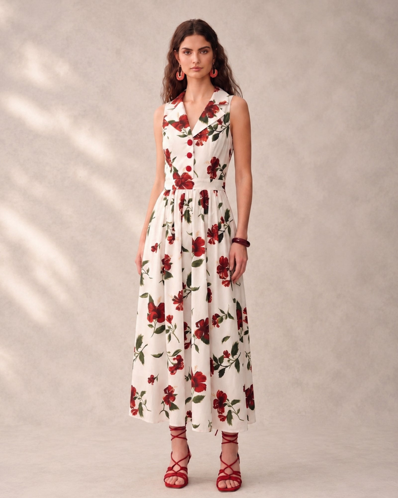Floral Print Blazer Collar Vintage Maxi Dress