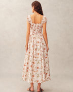 Floral Print Smocked Back French Midi Dress