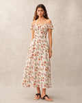 Floral Print Smocked Back French Midi Dress