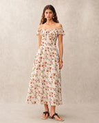 Floral Print Smocked Back French Midi Dress
