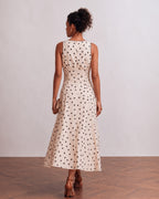 Cotton Linen Polka Dot Print Vintage Maxi Dress
