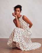 Cotton Linen Polka Dot Print Vintage Maxi Dress
