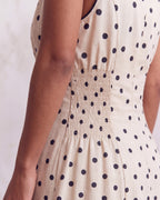 Cotton Linen Polka Dot Print Vintage Maxi Dress