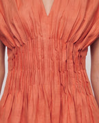 Cotton Linen Pleated V-Neck Maxi Dress