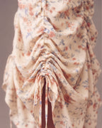 Lyocell Linen Floral Print Puff Sleeve Vintage Midi Dress