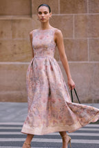 Lyocell Linen Smocked Side Vintage Midi Dress