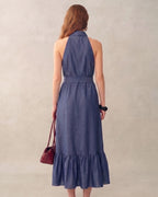 Lyocell Linen Shirt Collar Vintage Maxi Dress