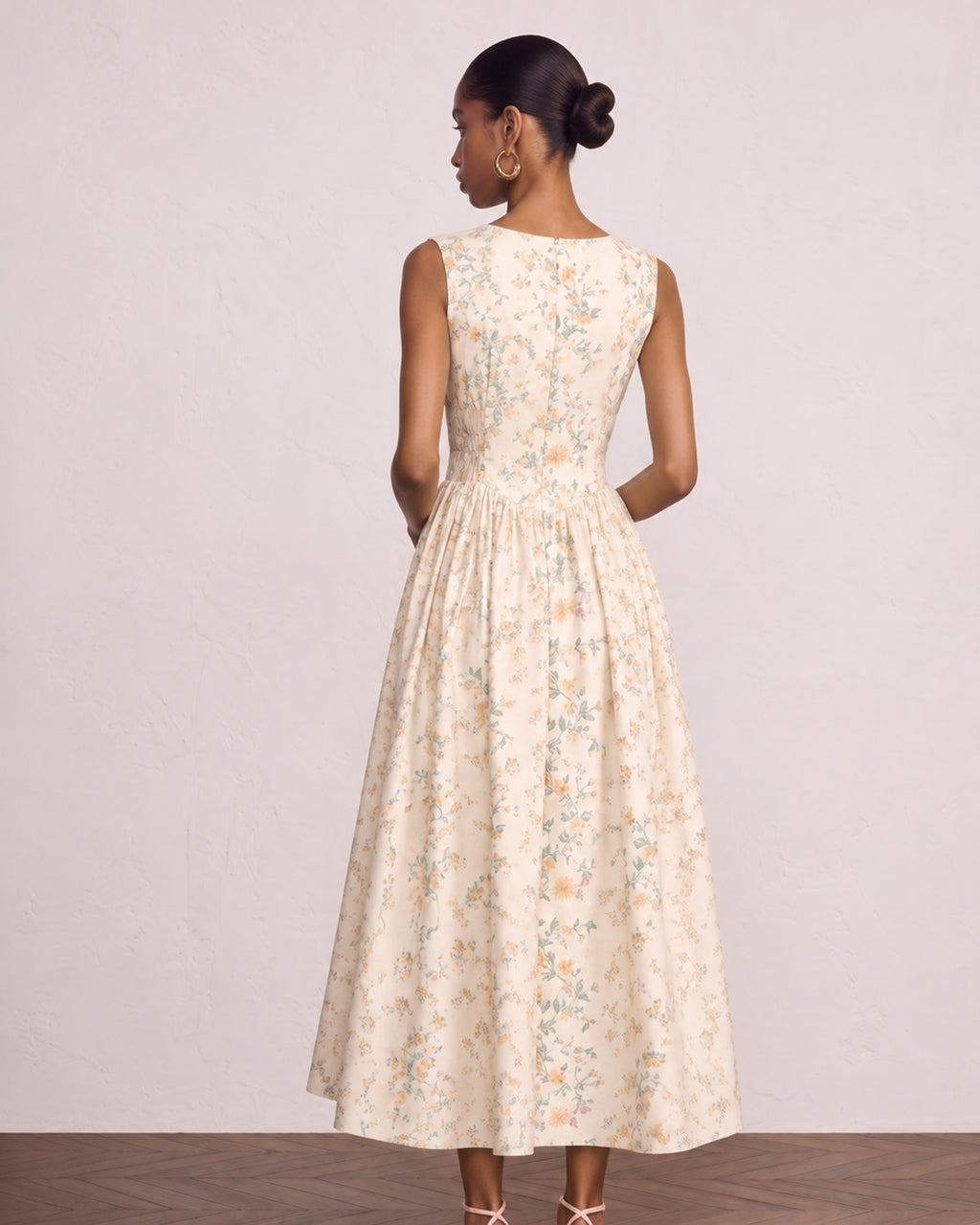 Floral Print Square Neck Vintage Midi Dress