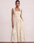 Floral Print Square Neck Vintage Midi Dress