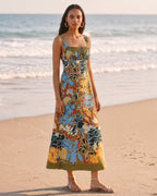 Lyocell Linen Floral Print Resort Maxi Dress