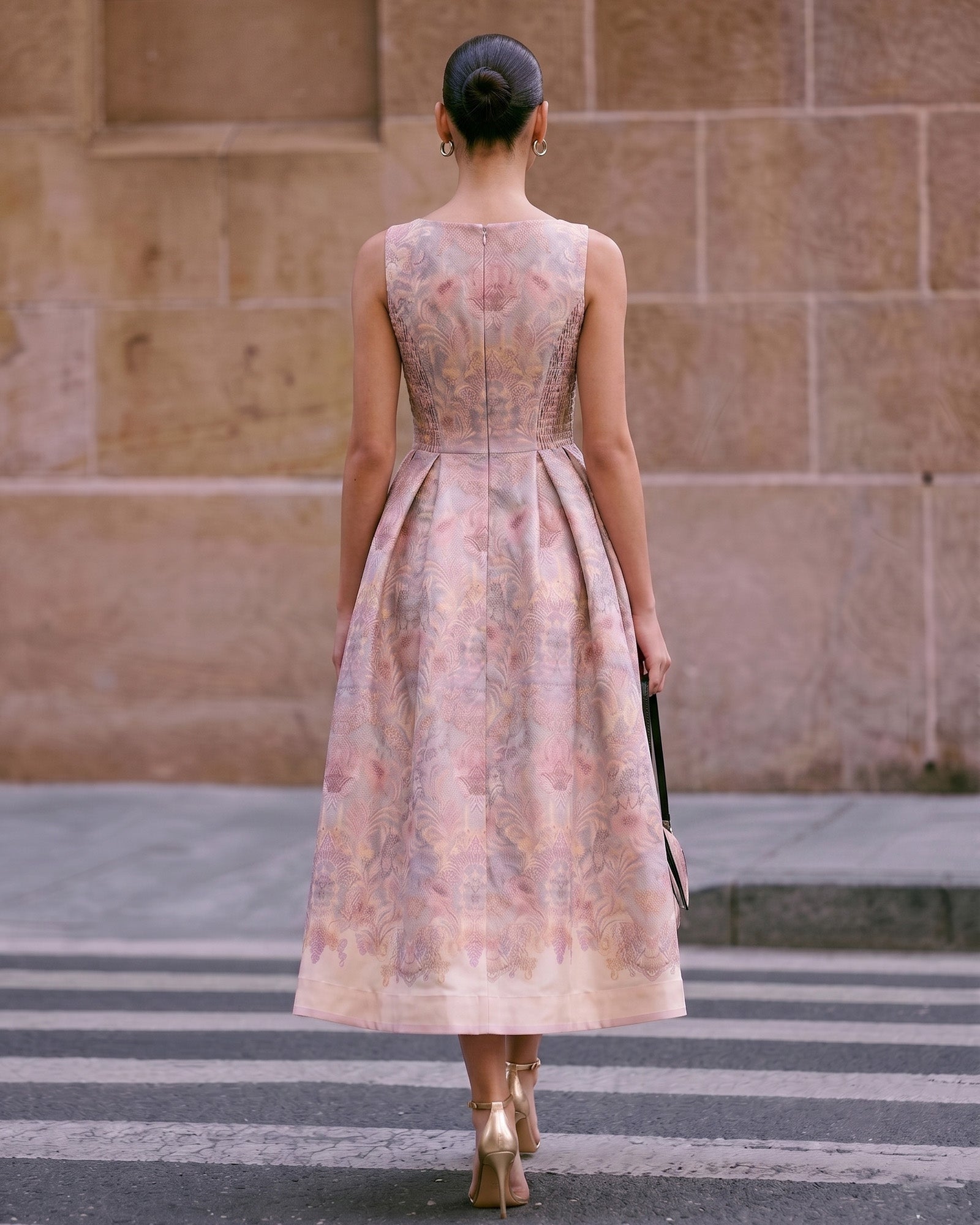 Lyocell Linen Smocked Side Vintage Midi Dress