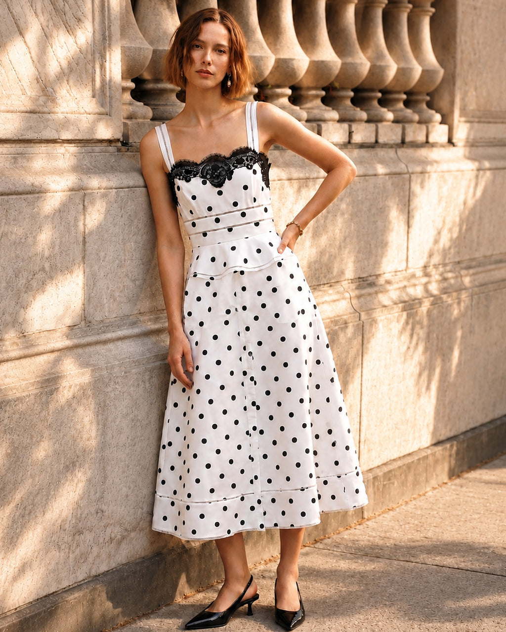 Polka Dot Lace Panel Vintage Dress Set