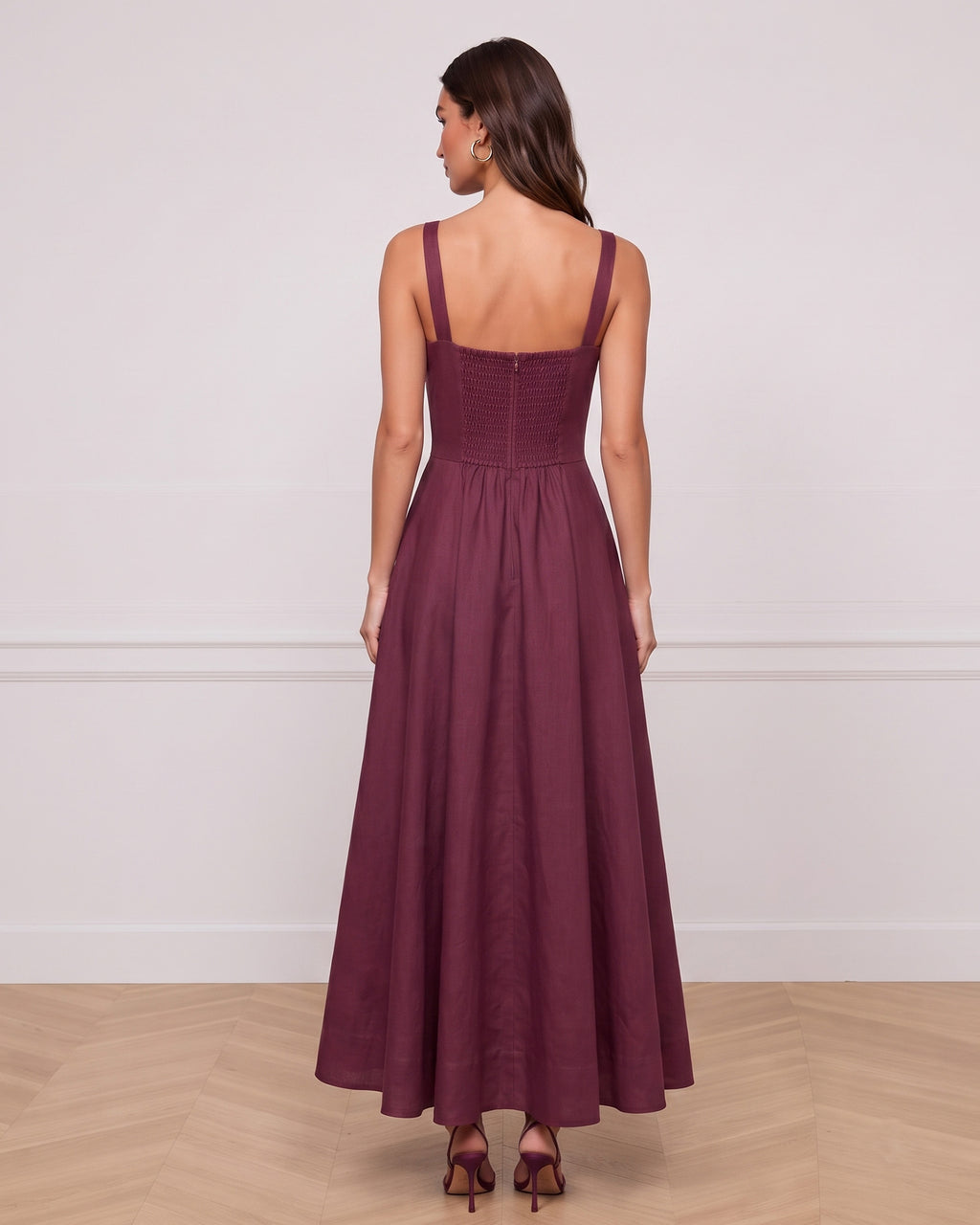 Cotton Linen Convertible Built-In Bra Vintage Maxi Dress