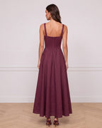 Cotton Linen Convertible Built-In Bra Vintage Maxi Dress
